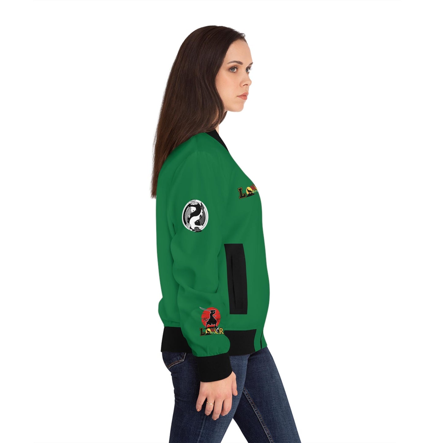 Dragon Graphic Women's Bomber Jacket, Mythical All Over Design, Zip Up Outerwear for Her, Lightweight Coat Gift, Stylish Ladies Fashion,