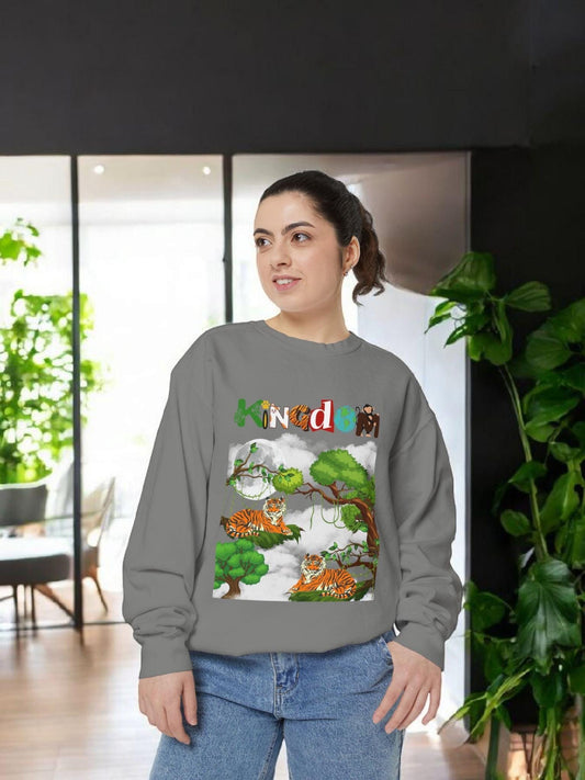 Tiger Jungle Unisex Sweatshirt, Wild Animals Garment-Dyed Jumper, Jungle Theme Pullover, Tiger Lover Gift, Wildlife Sweatshirt, Tiger Print