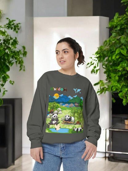 Wildlife Graphic Unisex Sweatshirt, Pandas & Elephants Design, Animal Lover Gift, Cozy Jumper, Casual Pullover, Unique Nature