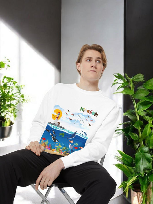 Nautical Dolphins Graphic Sweatshirt, Ocean Life Garment-Dye Jumper, Unisex Crewneck Pullover, Sea Animal Print Hoodie, Casual Coastal Wear