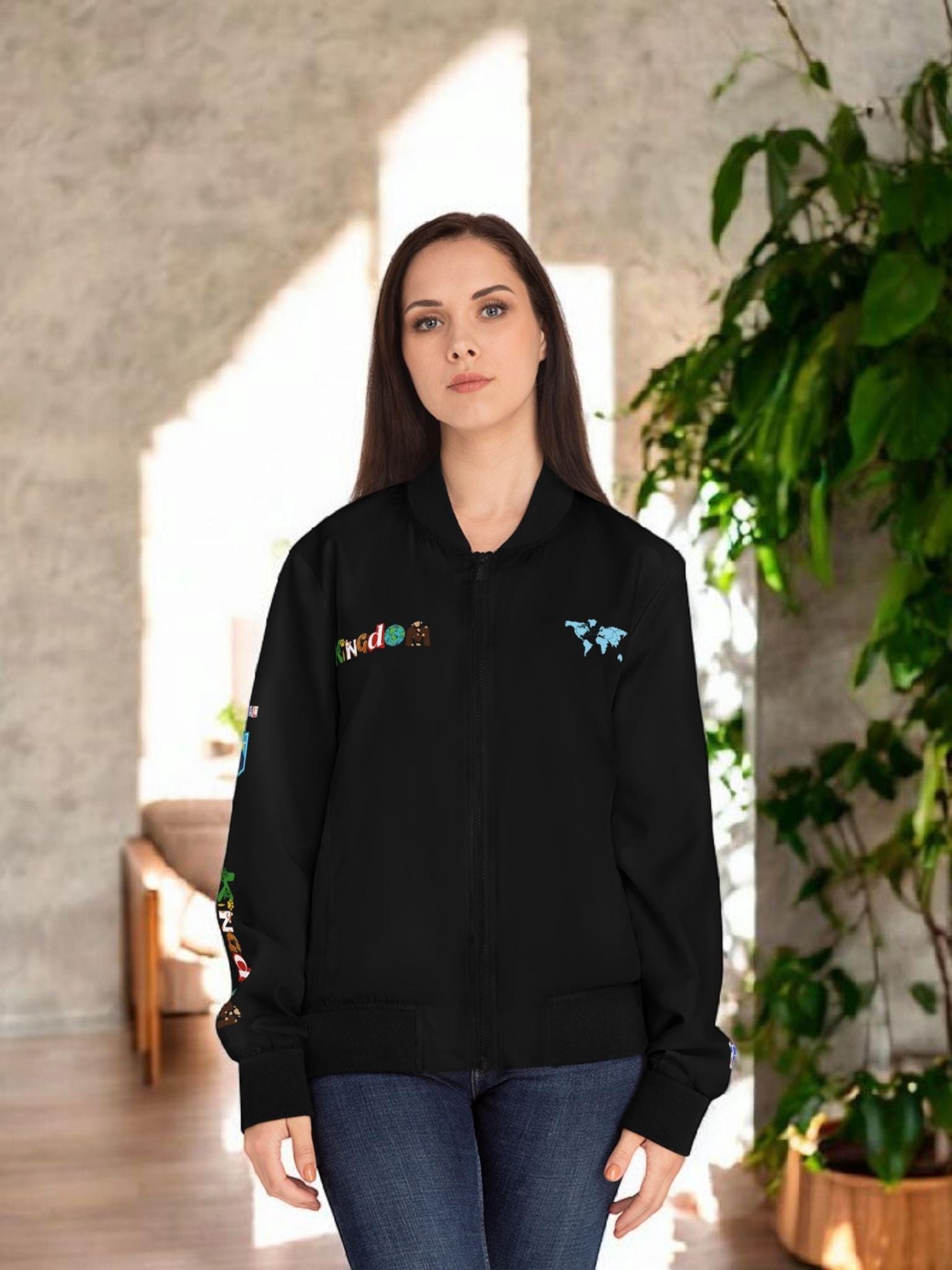 Explorer Themed Graphic Women's Bomber Jacket - Travel Enthusiast, Wanderlust Coat
