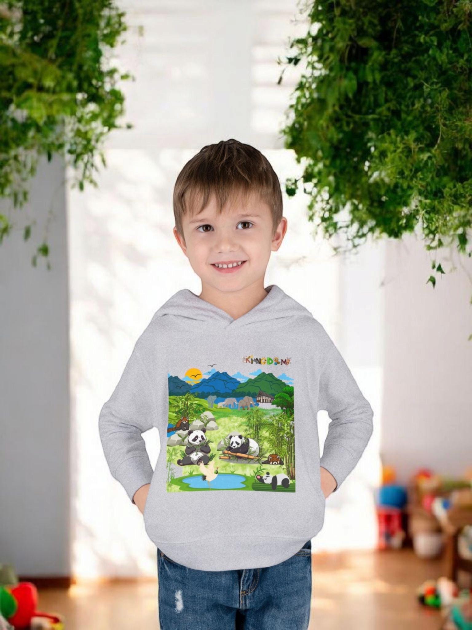 Graphic Panda Elephants Toddler Hoodie, Wildlife Theme, Kids Fleece Pullover