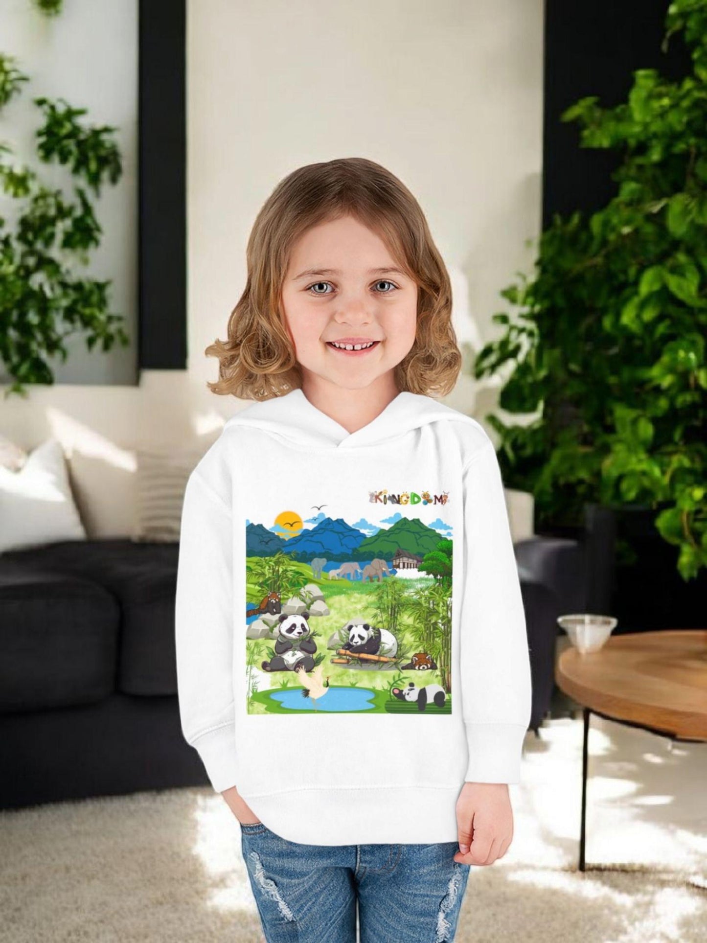 Graphic Panda Elephants Toddler Hoodie, Wildlife Theme, Kids Fleece Pullover