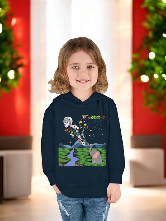 Elephant & Floral Night Sky Toddler Hoodie, Wildlife Theme Pullover Fleece