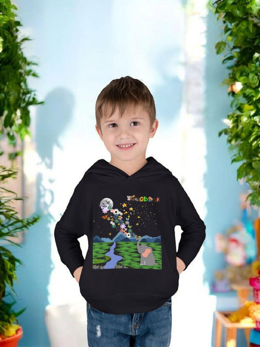 Elephant & Floral Night Sky Toddler Hoodie, Wildlife Theme Pullover Fleece