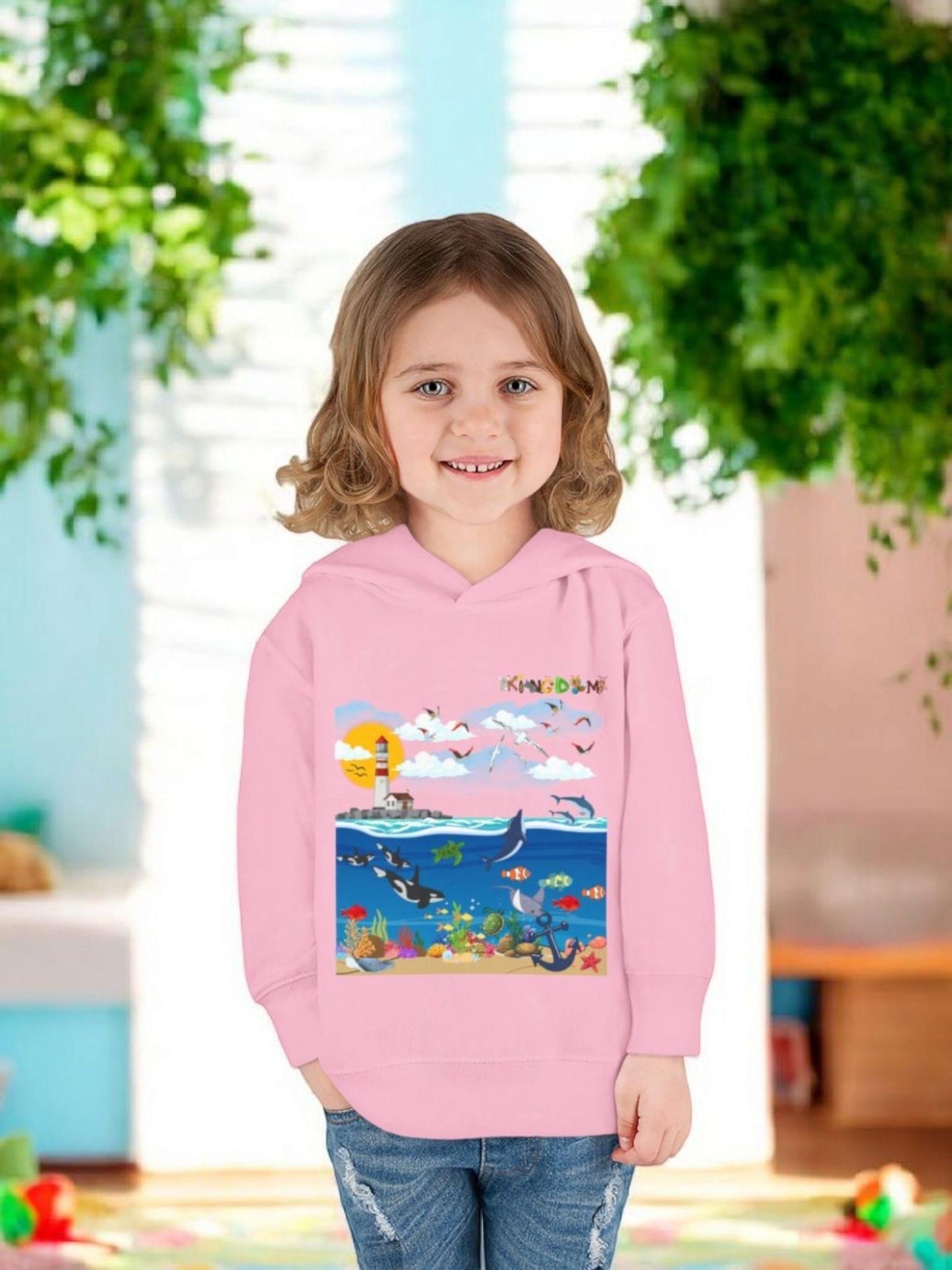 Ocean Friends Toddler Pullover Fleece Hoodie, Aquatic Theme Sweatshirt for Kids, Sea Animal Graphic Jumper, Orca Dolphin Children's Hooded