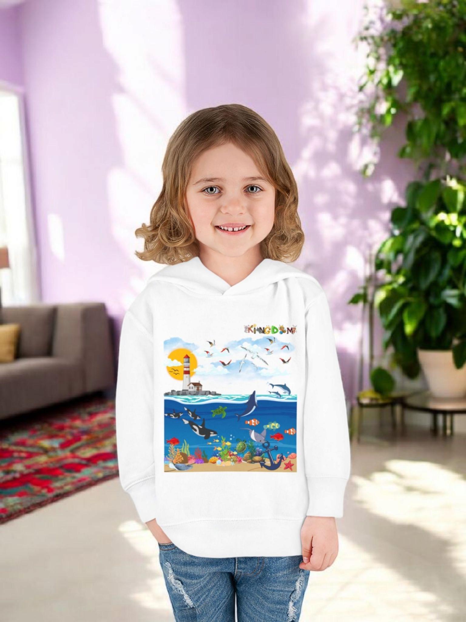 Ocean Friends Toddler Pullover Fleece Hoodie, Aquatic Theme Sweatshirt for Kids, Sea Animal Graphic Jumper, Orca Dolphin Children's Hooded