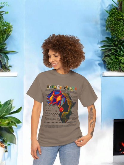 African Continent Graphic Tee, Unisex Heavy Cotton T-Shirt, Handcrafted Ethnic Design Shirt