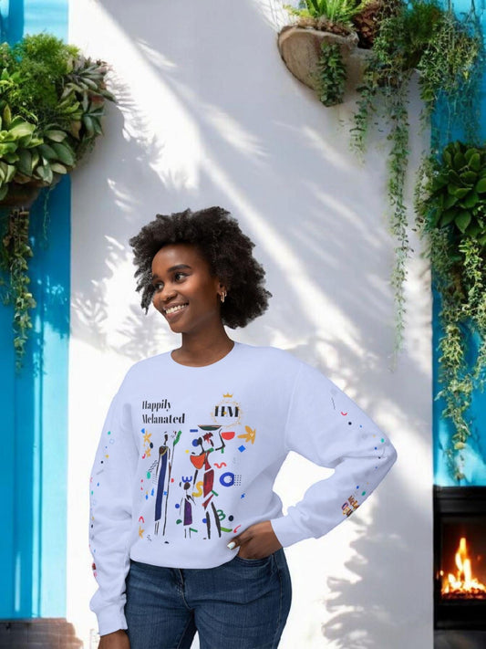 Bold Ethnic Unisex Light Weight Crewneck, Hand-drawn Tribal Family Doodle Design