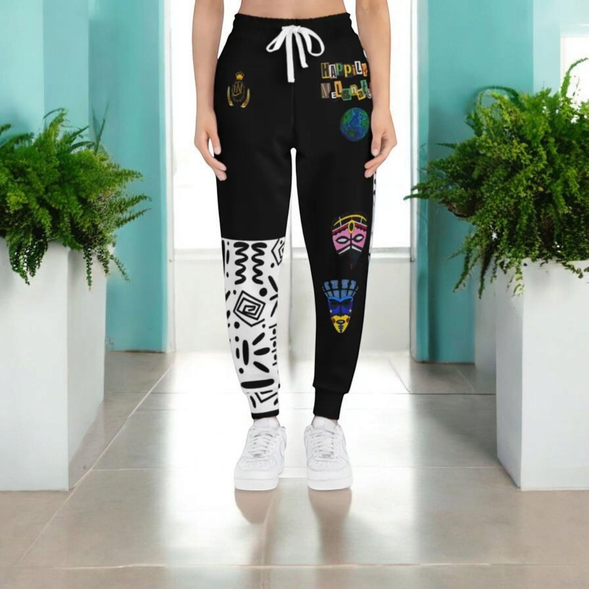 Handcrafted Afro Music Cartoon Art Athletic Joggers, Unisex Sweatpants