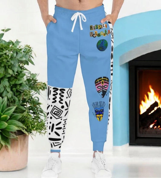 Handcrafted Afro Music Cartoon Art Athletic Joggers - Music Lover Gift