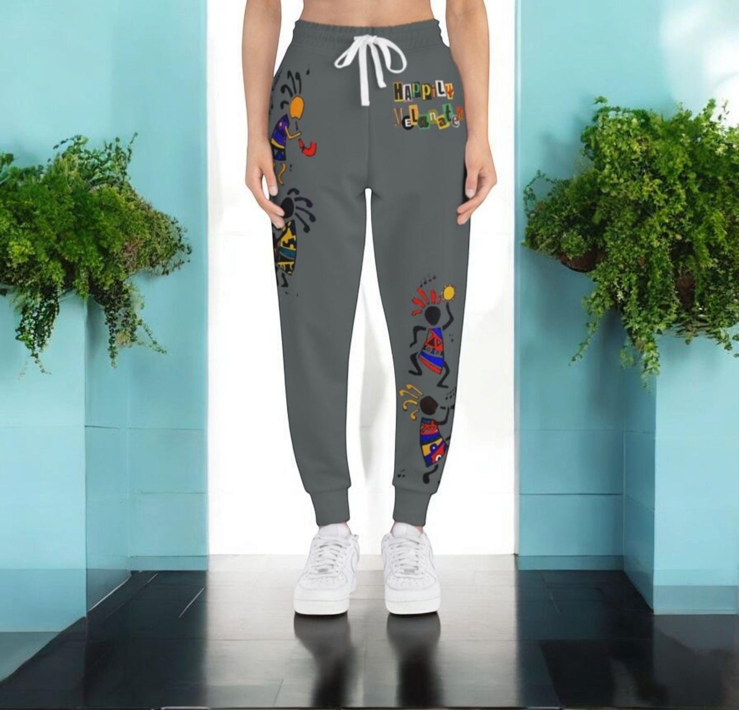 Afro Music Cartoon Art Unisex Athletic Joggers, Handcrafted Jogger Pants, Workout Sweatpants