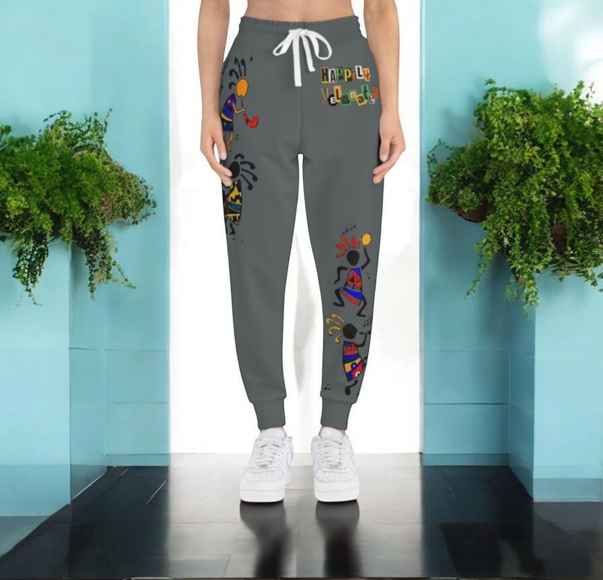 Afro Music Cartoon Art Unisex Athletic Joggers, Handcrafted Jogger Pants, Workout Sweatpants
