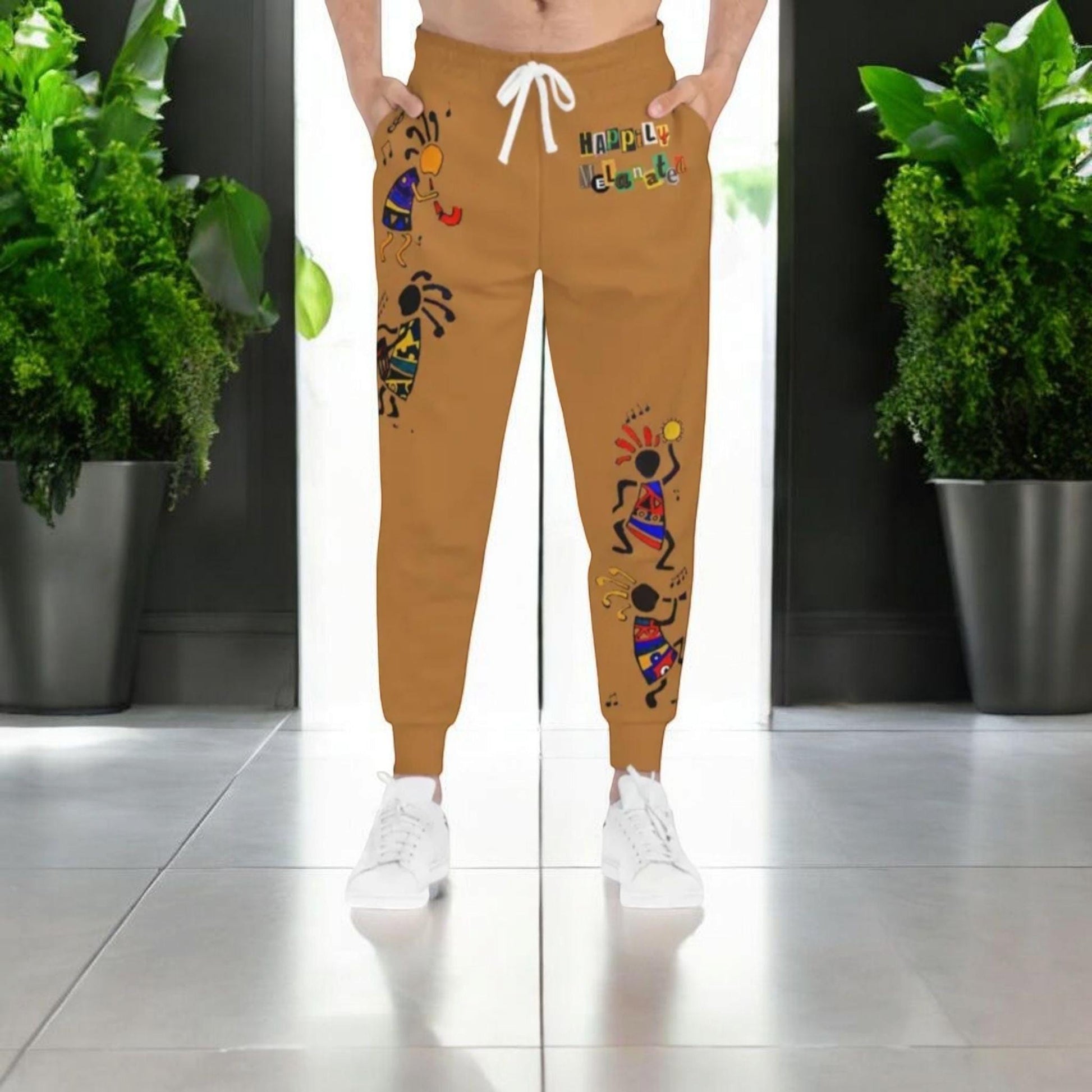 Afro Music Cartoon Art Unisex Athletic Joggers, Handcrafted Jogger Pants, Music Lover Gift