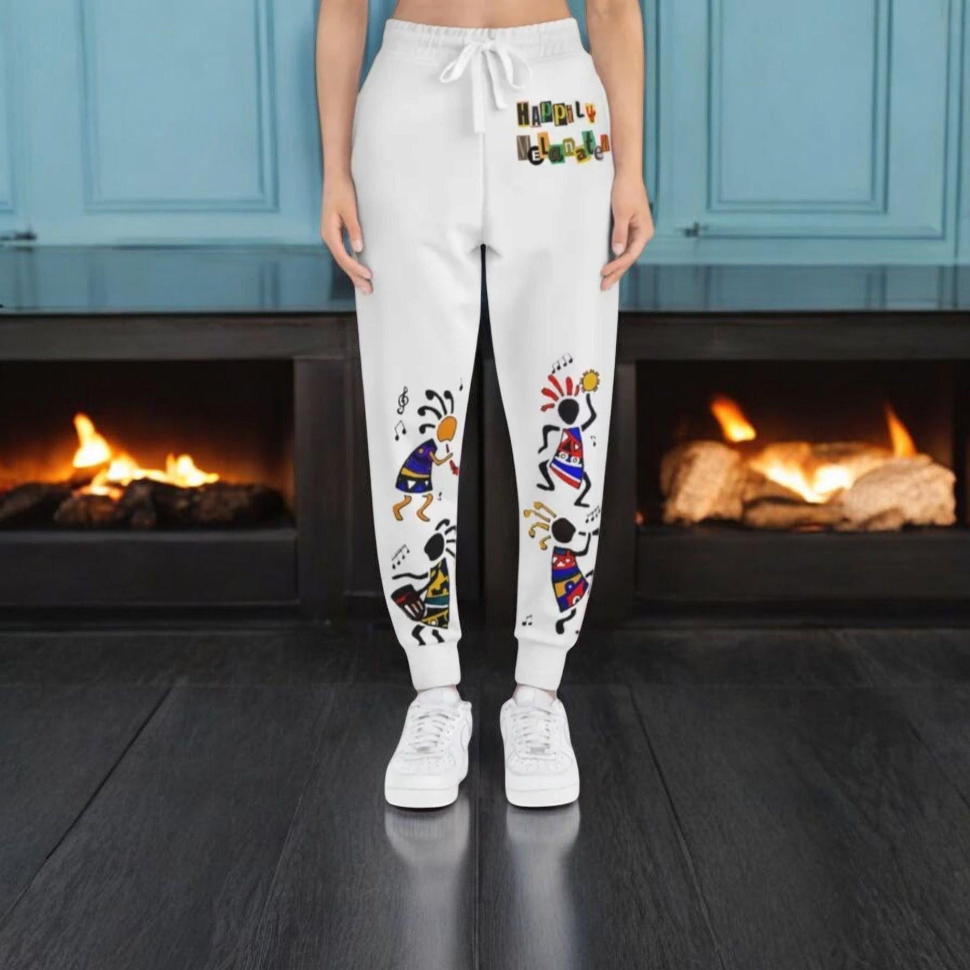 Handcrafted Afro Music Cartoon Art Athletic Joggers, Unisex Sweatpants