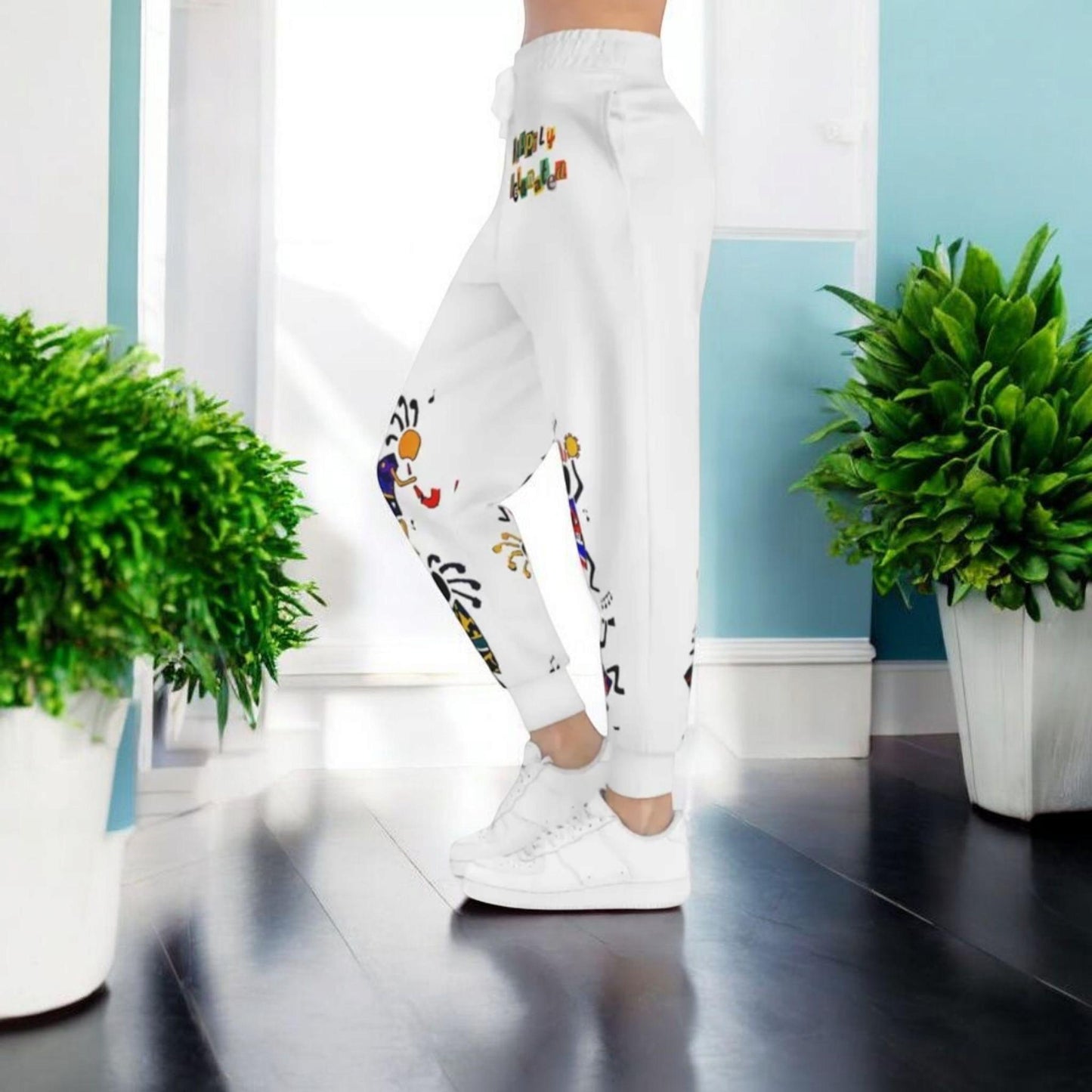 Handcrafted Afro Music Cartoon Art Athletic Joggers, Unisex Sweatpants