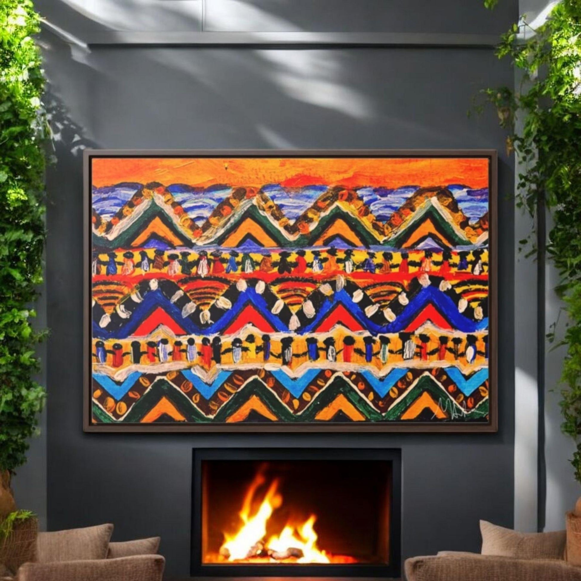 Original Tribal Artwork, Handcrafted Gallery Wrap in Walnut/Black