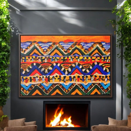 Original Tribal Artwork, Handcrafted Gallery Wrap in Walnut/Black