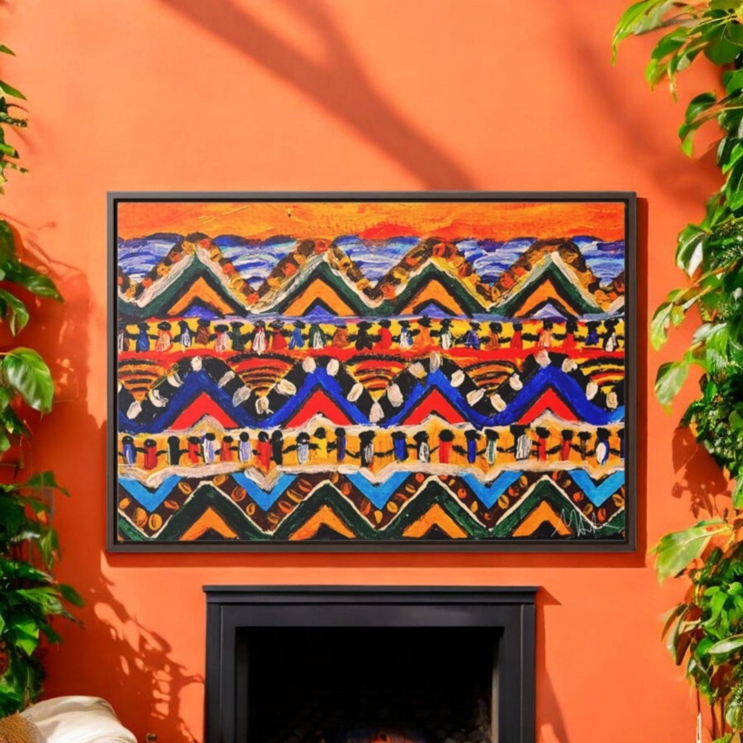Original Tribal Artwork, Handcrafted Gallery Wrap in Walnut/Black
