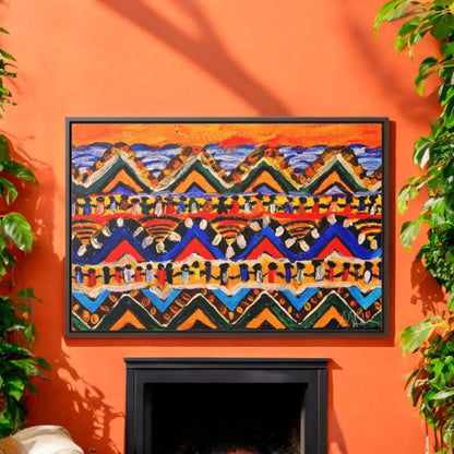 Original Tribal Artwork, Handcrafted Gallery Wrap in Walnut/Black