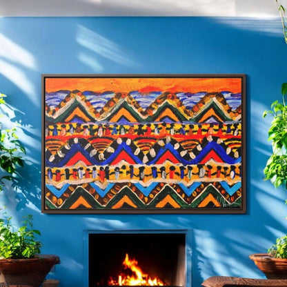 Original Tribal Artwork, Handcrafted Gallery Wrap in Walnut/Black