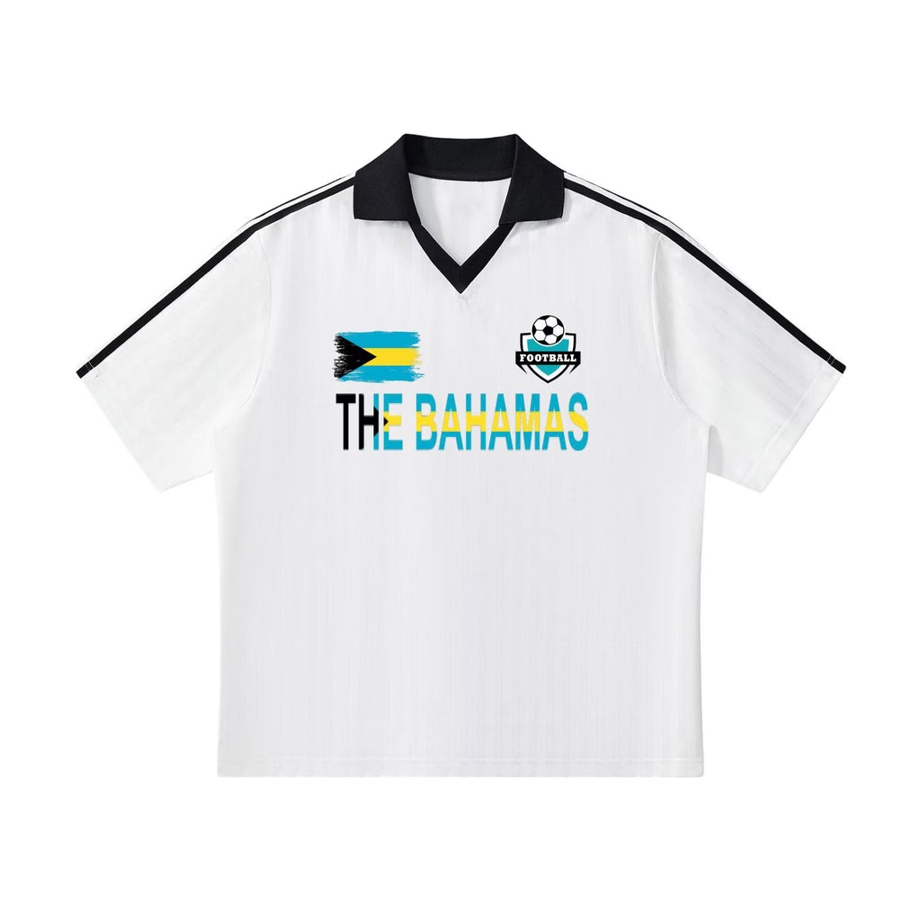 Bahamas Flag Themed Contrast Collar Striped Soccer Jersey ODMPOD