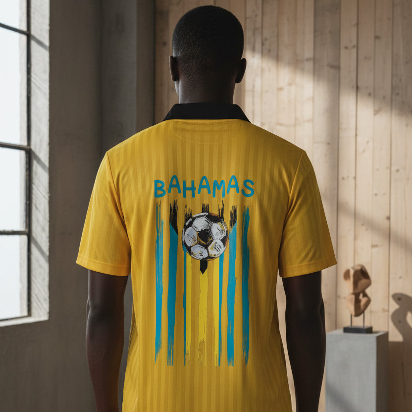 Bahamas Flag Themed Contrast Collar Striped Soccer Jersey ODMPOD