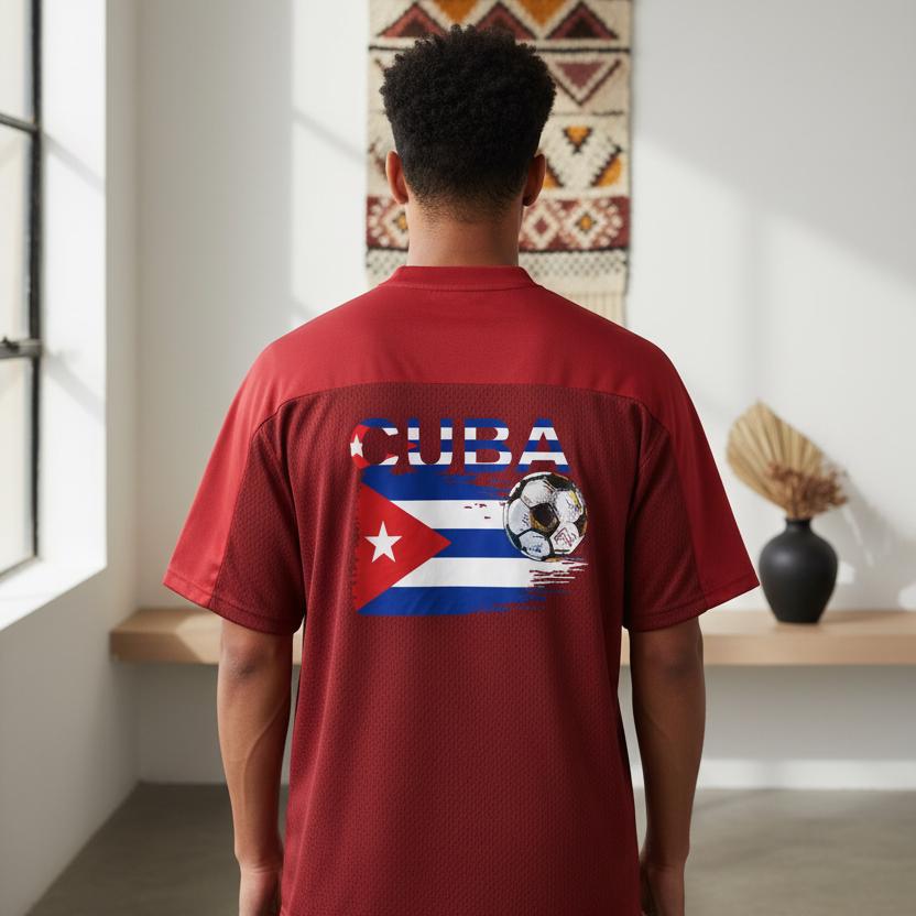 Cuba Flag Themed Graphic Mesh V-Neck Unisex Soccer Jersey