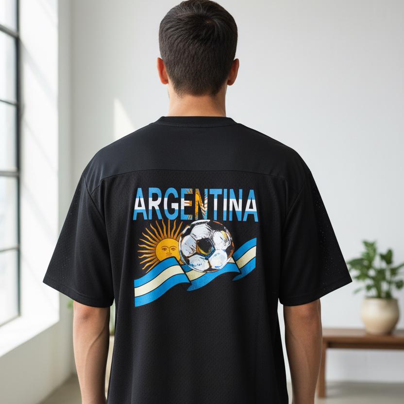 Argentina Flag Themed Graphic Mesh V-Neck Soccer Jersey