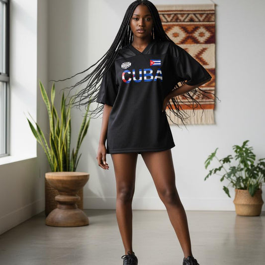Unisex V-Neck Soccer Jersey Featuring a Cuba Flag-Inspired Graphic Mesh Design