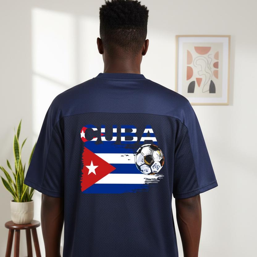 Cuba Flag Themed Graphic Mesh V-Neck Unisex Soccer Jersey