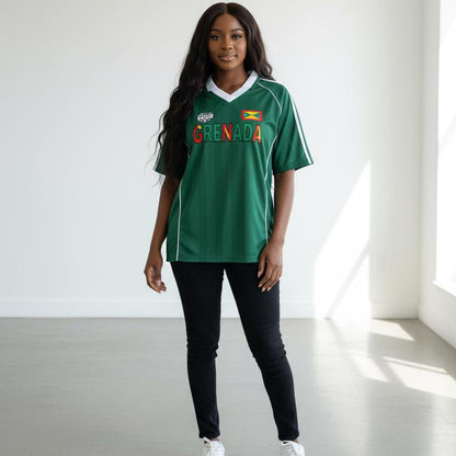 Grenada Flag Themed Graphic Stripe Collared Soccer Jersey