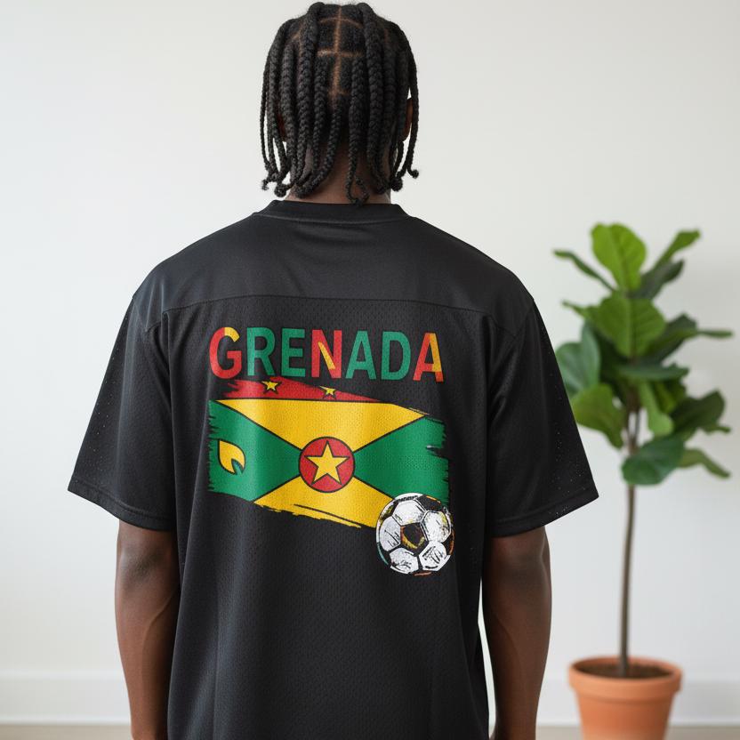 Grenada Flag Themed Graphic Mesh V-Neck Soccer Jersey