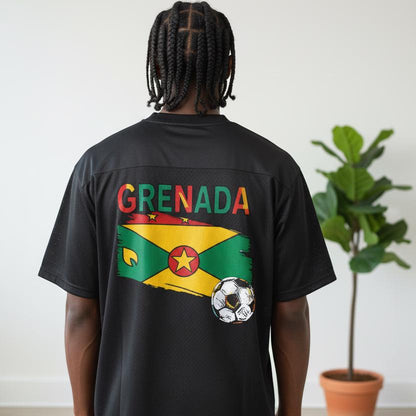 Grenada Flag Themed Graphic Mesh V-Neck Soccer Jersey