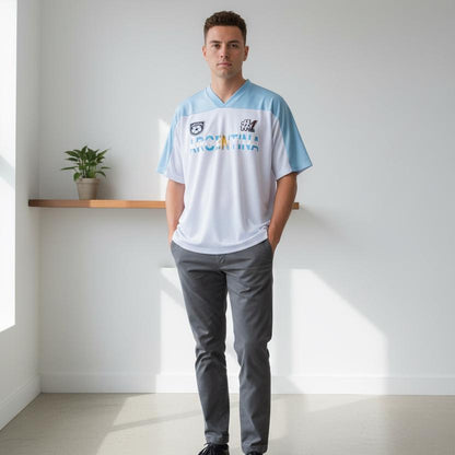 Argentina Flag Themed Graphic Mesh V-Neck Soccer Jersey
