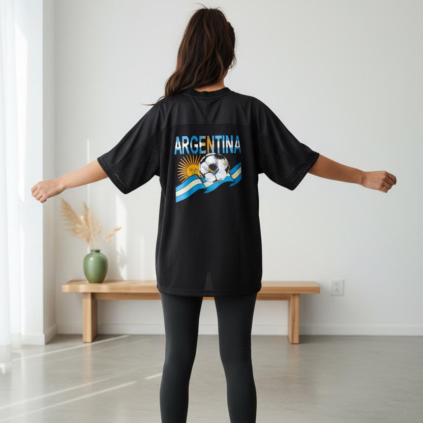Argentina Flag Themed Graphic Mesh V-Neck Soccer Jersey