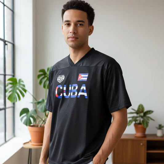 Cuba Flag Themed Graphic Mesh V-Neck Soccer Jersey