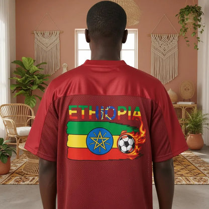 Ethiopia Flag Themed Graphic Mesh V-Neck Soccer Jersey