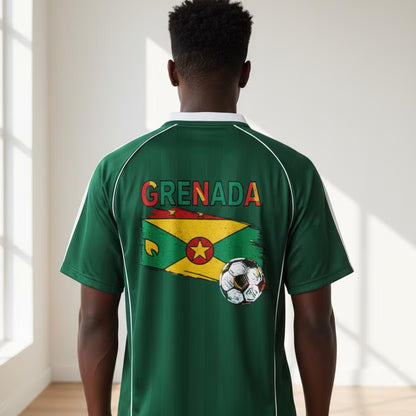 Grenada Flag Themed Graphic Stripe Collared Soccer Jersey