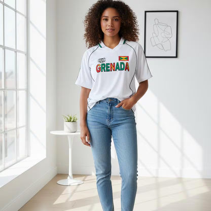 Grenada Flag Themed Graphic Stripe Collared Soccer Jersey