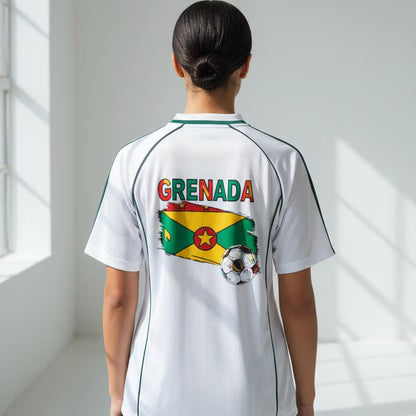 Grenada Flag Themed Graphic Stripe Collared Soccer Jersey