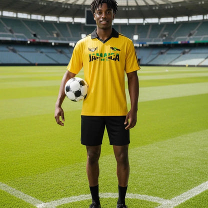 Jamaican Flag Themed Unisex Graphic Contrast Collar Striped Soccer Jersey