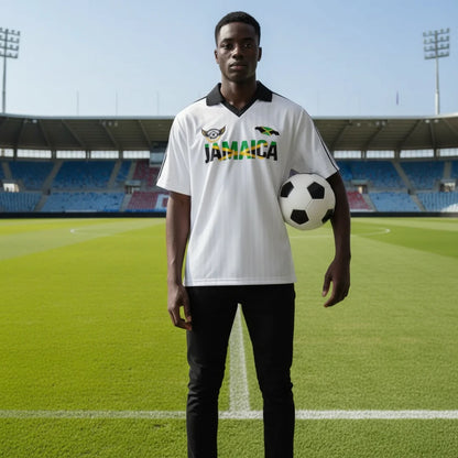 Jamaican Flag Themed Unisex Graphic Contrast Collar Striped Soccer Jersey