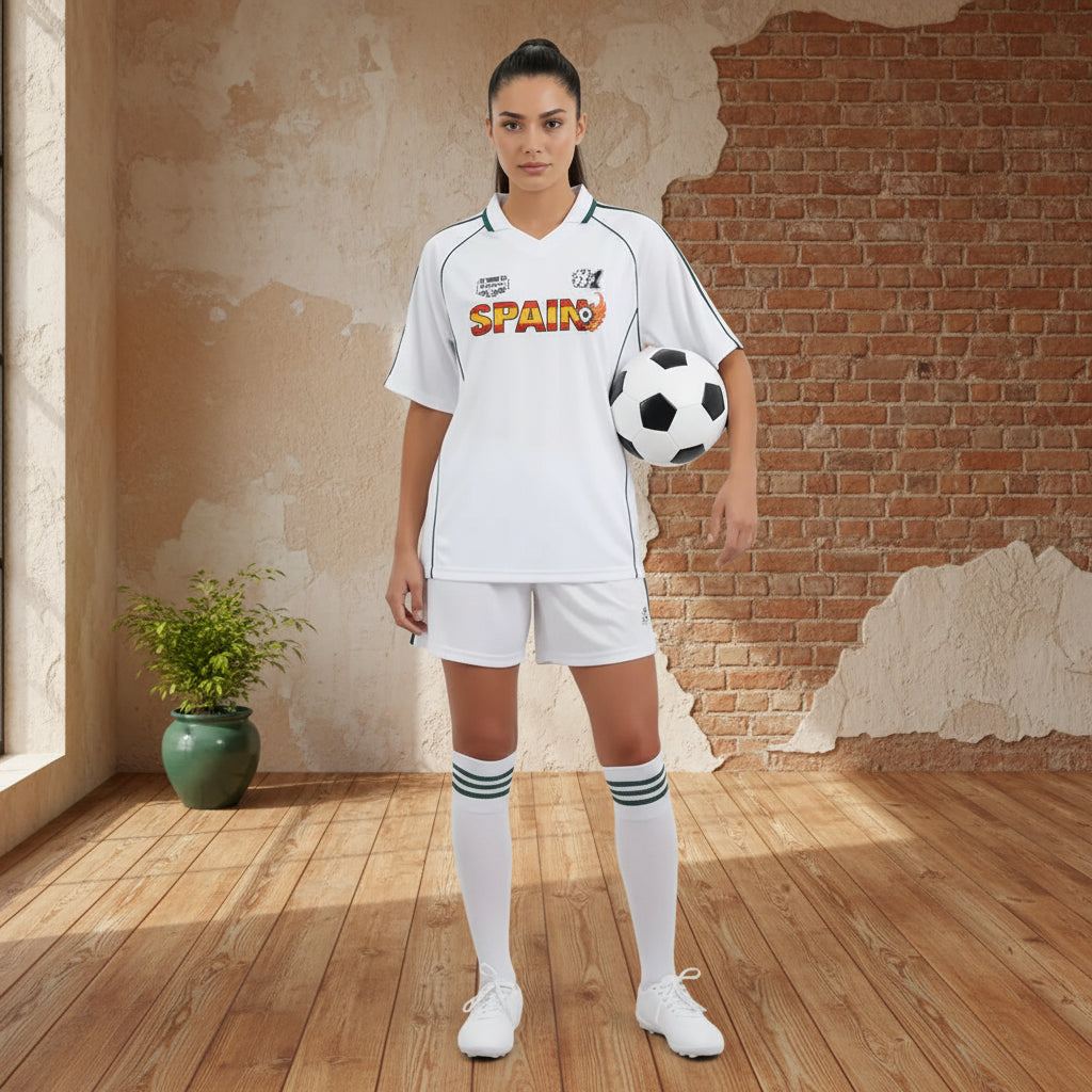 Soccer Jersey Featuring a Collared Design and Spain-Flag-Inspired Graphic Stripes ODMPOD