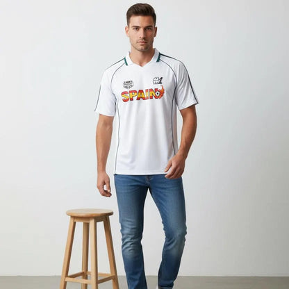 Spain Flag Themed Graphic Stripe Collared Soccer Jersey