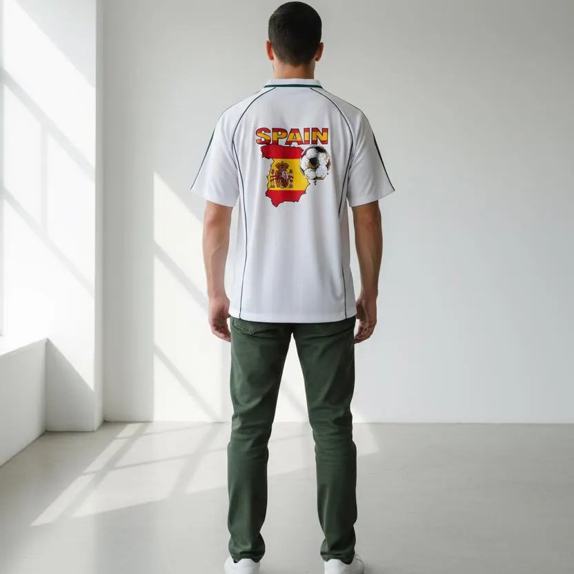 Spain Flag Themed Graphic Stripe Collared Soccer Jersey