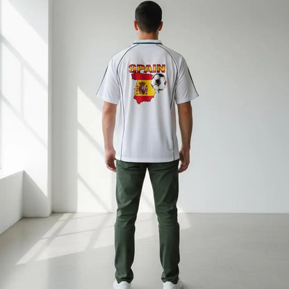 Spain Flag Themed Graphic Stripe Collared Soccer Jersey