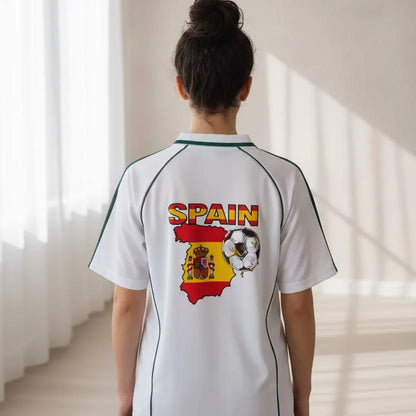 Spain Flag Themed Graphic Stripe Collared Soccer Jersey