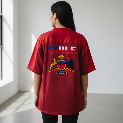 Chile Flag Themed Graphic Mesh V-Neck Soccer Jersey