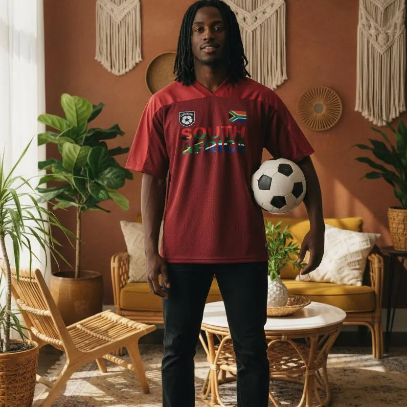 South African Flag Themed Graphic  Mesh V-Neck Soccer Jersey